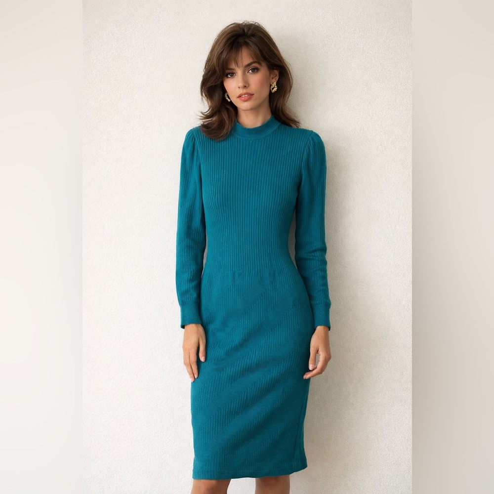 Vintage 90s Keith Adams sz6 Teal LS Dress.Estate item.$$$ on another site - Picture 3 of 15
